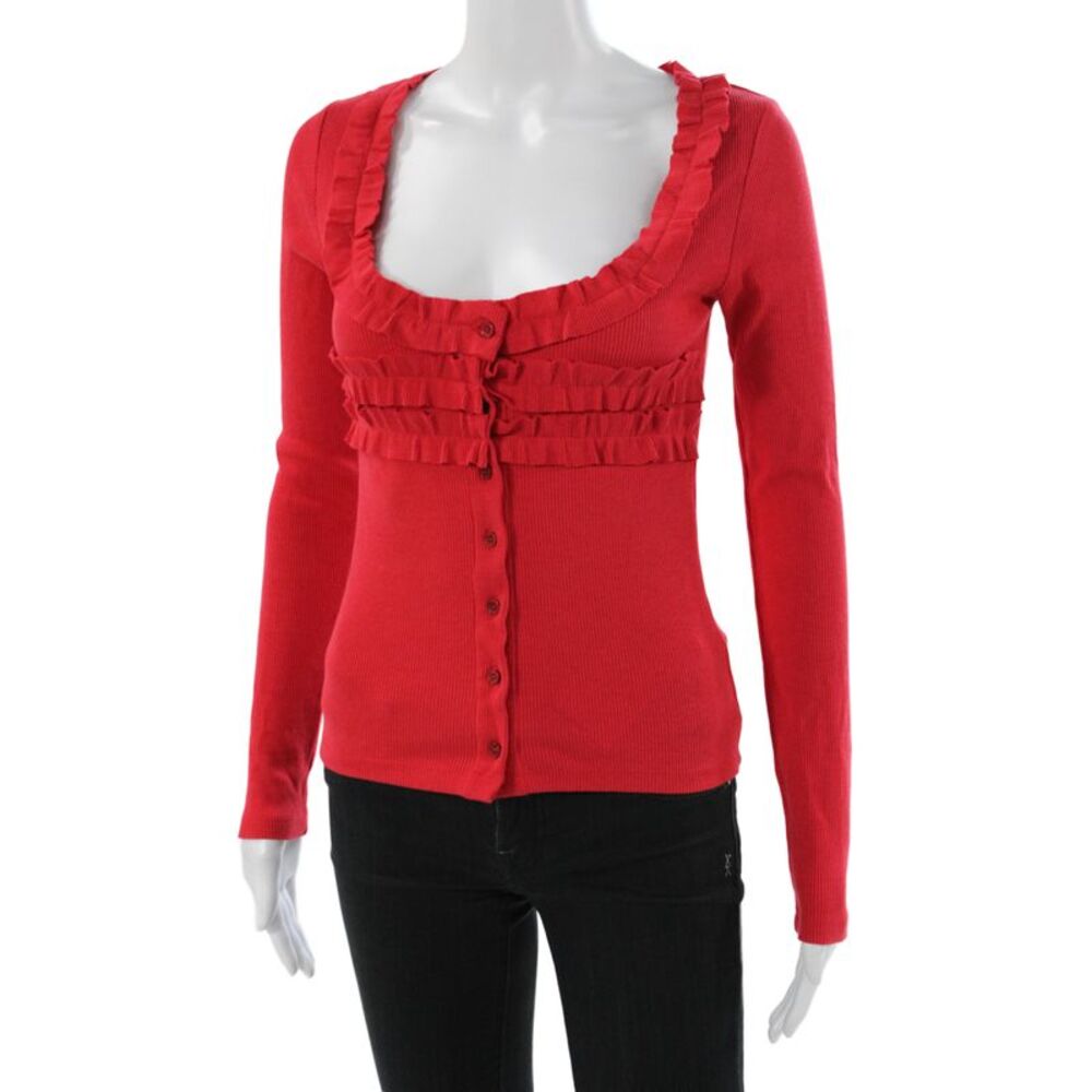 Damson Madder Womens Red Scoop Neck Long Sleeve Cardigan Solid Modal Size 6 - Picture 2 of 6
